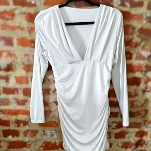 NEW Elegant White Draped Midi Dress - Size L